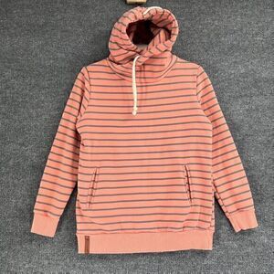 Ampersand Hoodie Womens Small Coral Gray Striped Sweatshirt Pullover Pockets